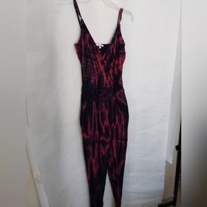 Sundry Red and Black Tie-Dye Jumpsuit